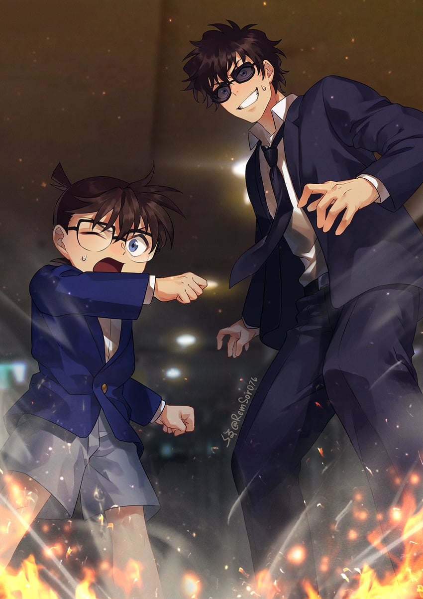 edogawa conan and matsuda jinpei (meitantei conan) drawn by remsor076