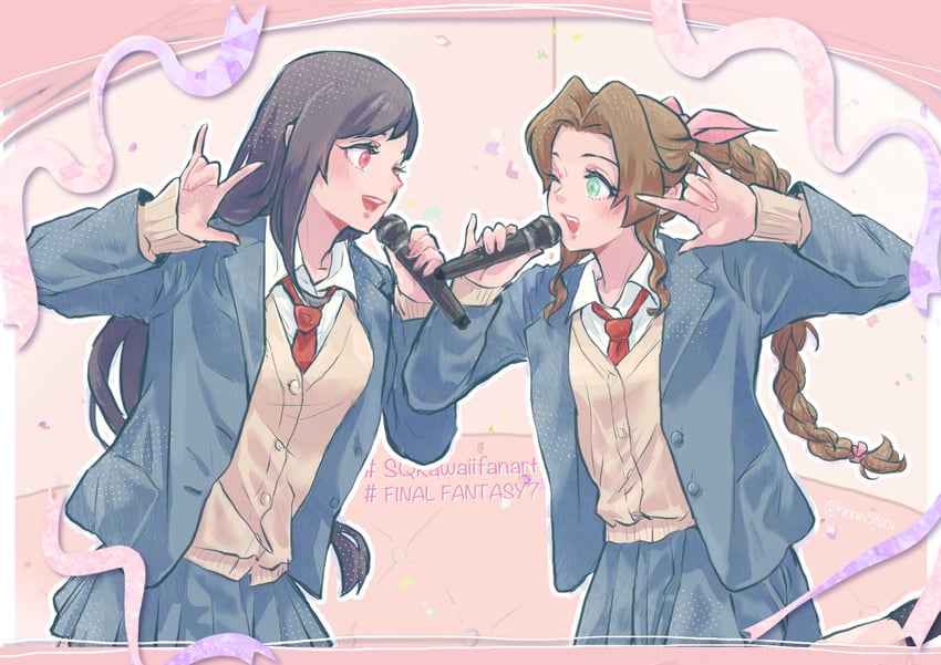 tifa lockhart and aerith gainsborough (final fantasy and 1 more) drawn by ninnin5tora