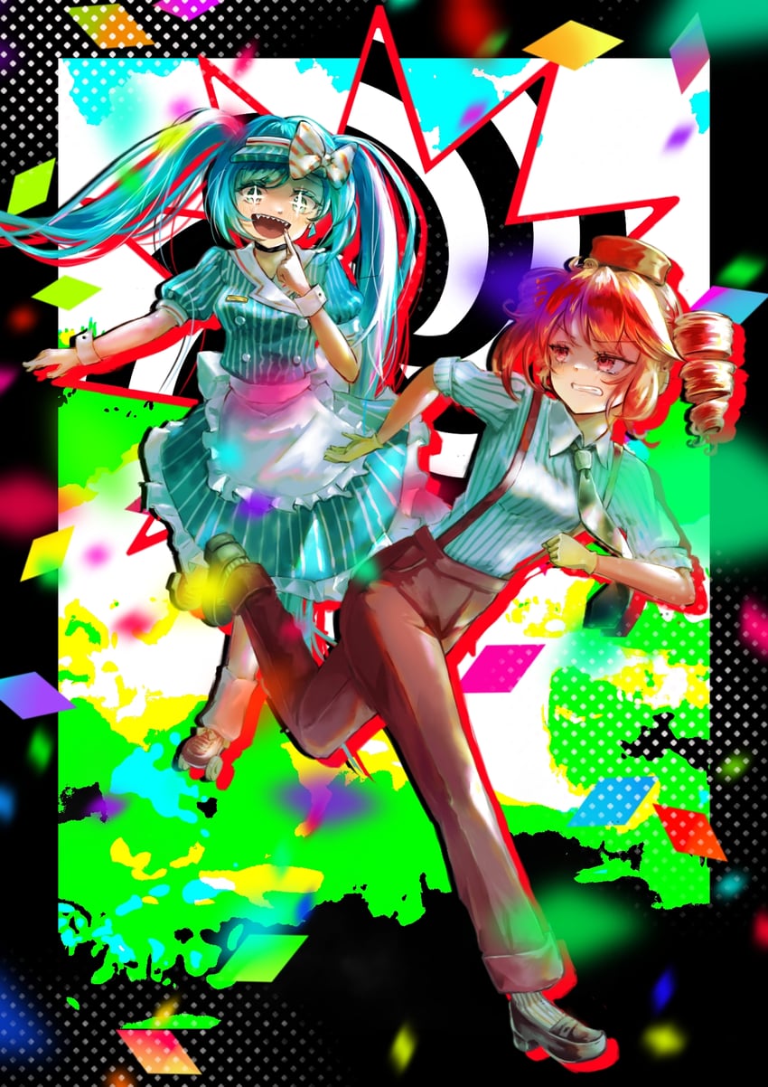 hatsune miku and kasane teto (vocaloid and 2 more) drawn by kayan_n