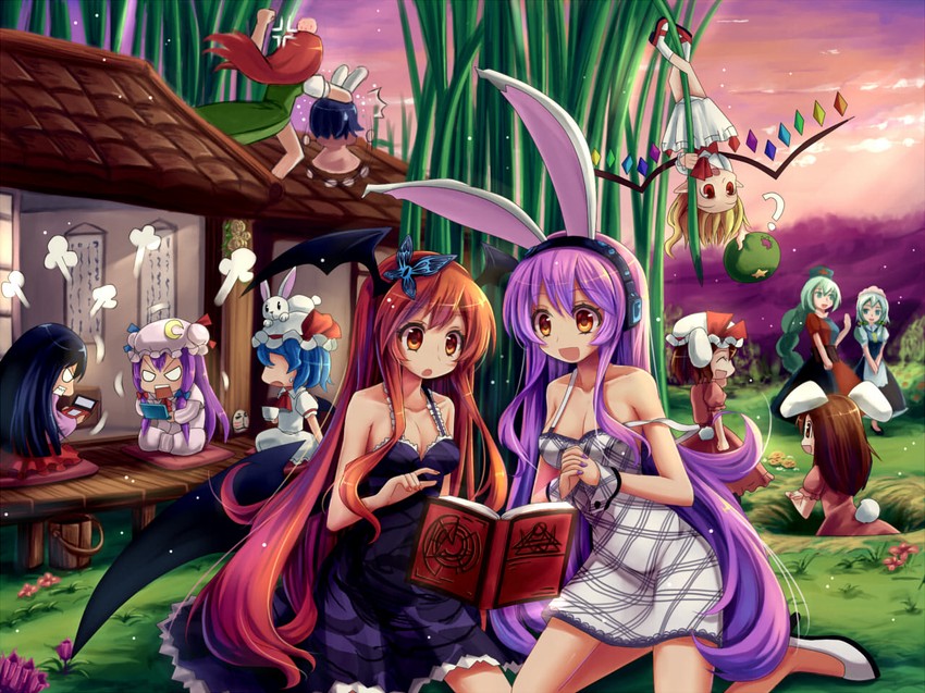 remilia scarlet, flandre scarlet, izayoi sakuya, patchouli knowledge, reisen udongein inaba, and 6 more (touhou) drawn by hoshi_no_gen