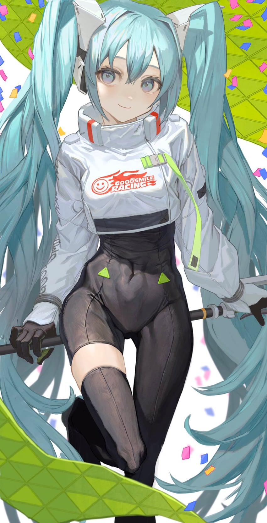 hatsune miku and racing miku (vocaloid and 2 more) drawn by yanagi_nagiko