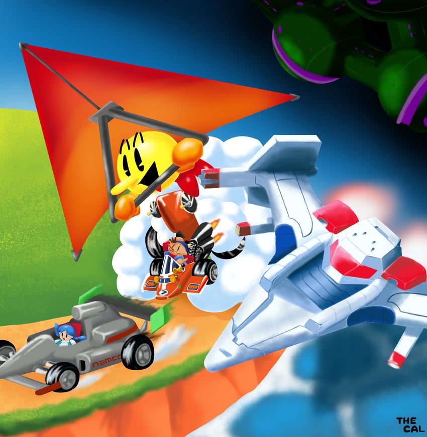 pac-man, gyaraga, pino, and acha (galaga and 6 more) drawn by the_cal