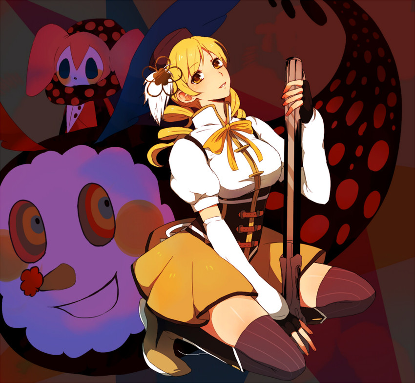 tomoe mami and charlotte (mahou shoujo madoka magica) drawn by kamanatsu