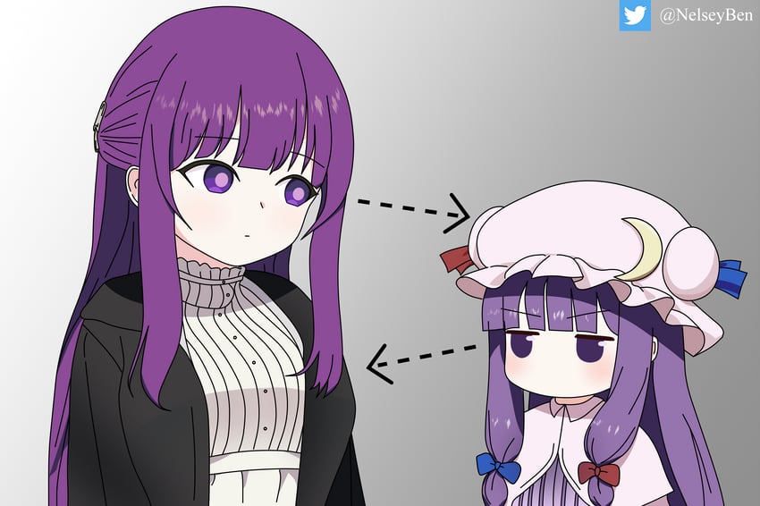 patchouli knowledge and fern (touhou and 1 more) drawn by bnelsey