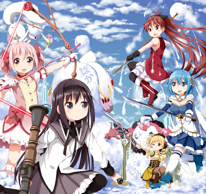 akemi homura, kaname madoka, miki sayaka, sakura kyoko, tomoe mami, and 2 more (mahou shoujo madoka magica) drawn by ruu_(tksymkw)