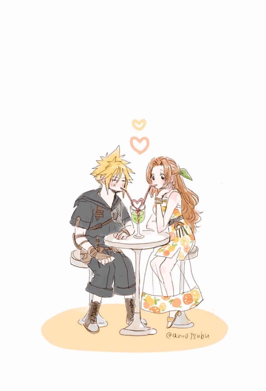 cloud strife and aerith gainsborough (final fantasy and 2 more) drawn by ancotsubu