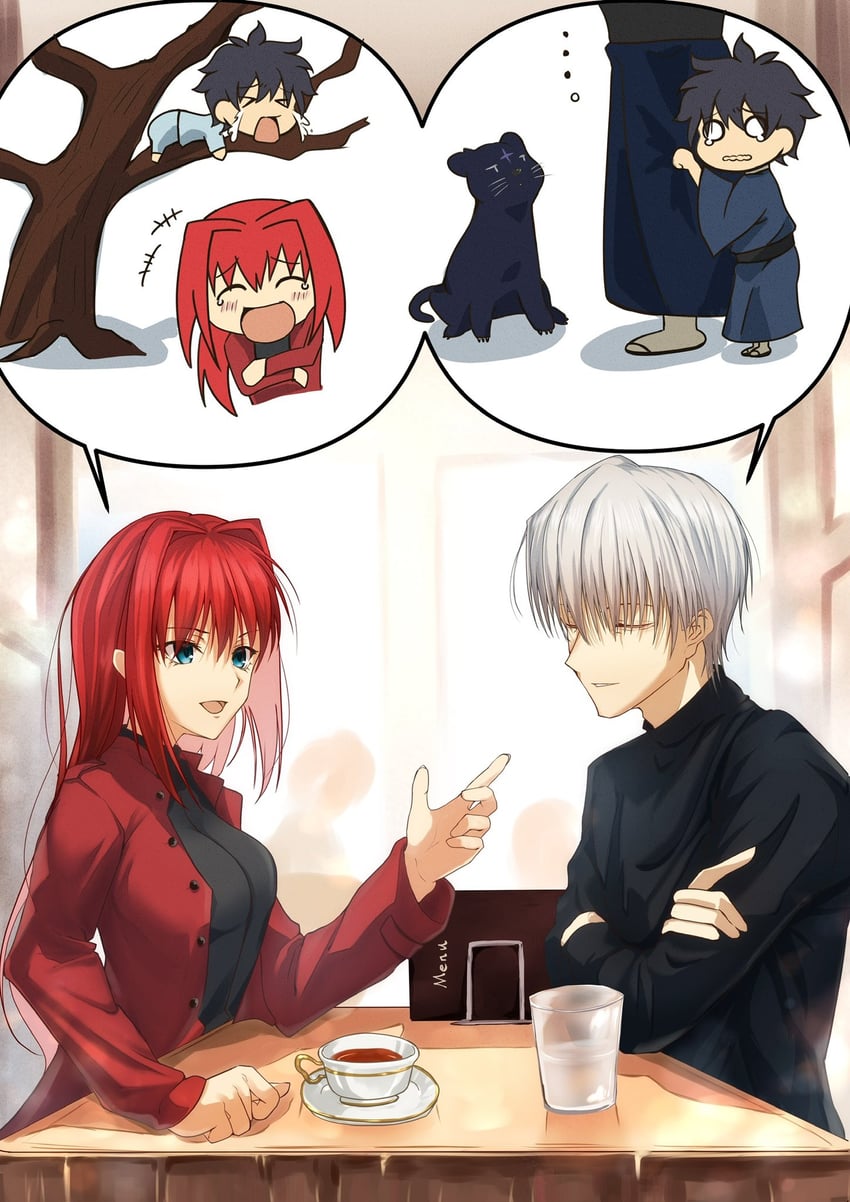 aozaki aoko, tohno shiki, and nanaya kiri (tsukihime) drawn by toomishou