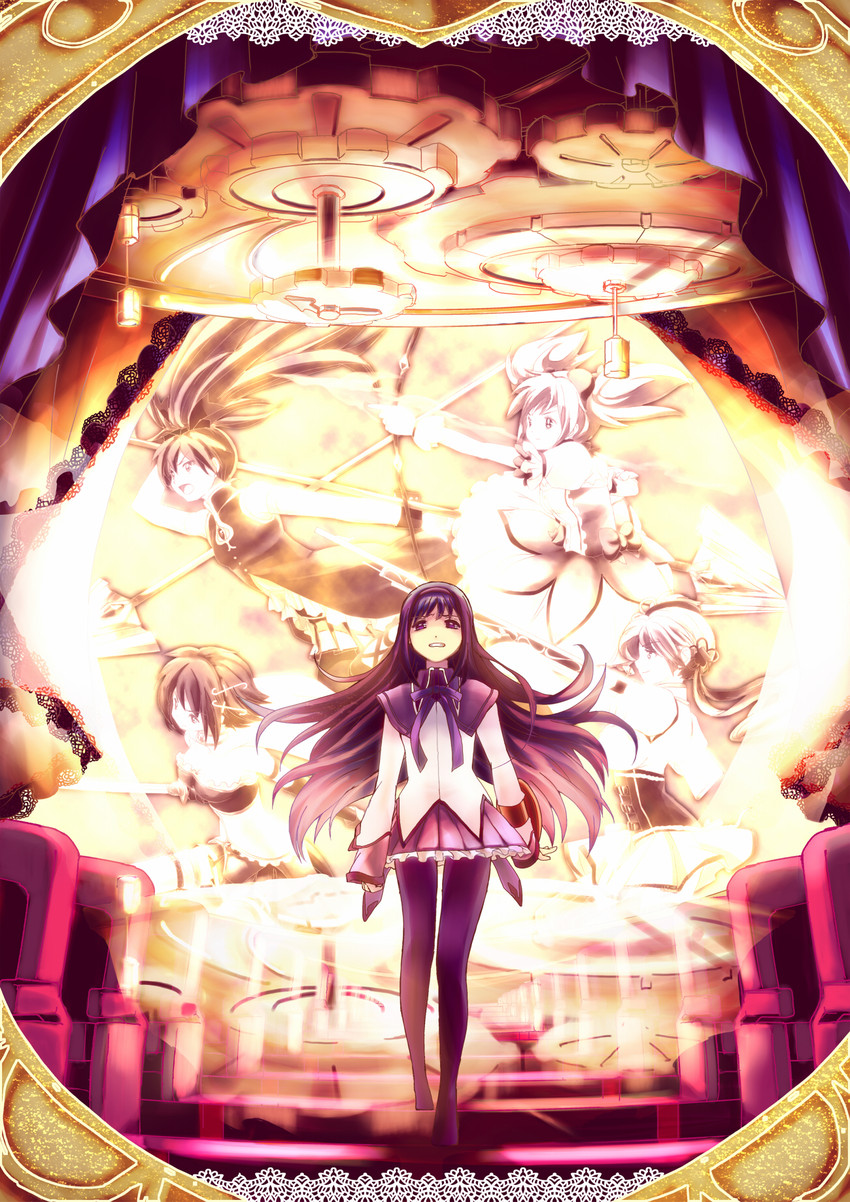 akemi homura, kaname madoka, miki sayaka, sakura kyoko, and tomoe mami (mahou shoujo madoka magica) drawn by oka_(umanihiki)