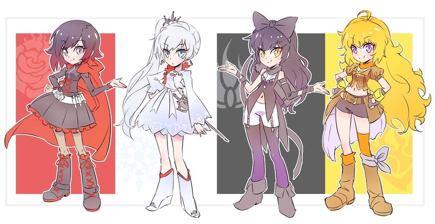 ruby rose, weiss schnee, yang xiao long, and blake belladonna (rwby and 1 more) drawn by iesupa