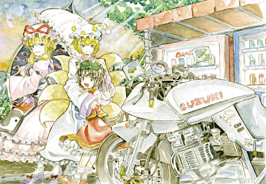yakumo yukari, yakumo ran, and chen (touhou) drawn by master_(4th)