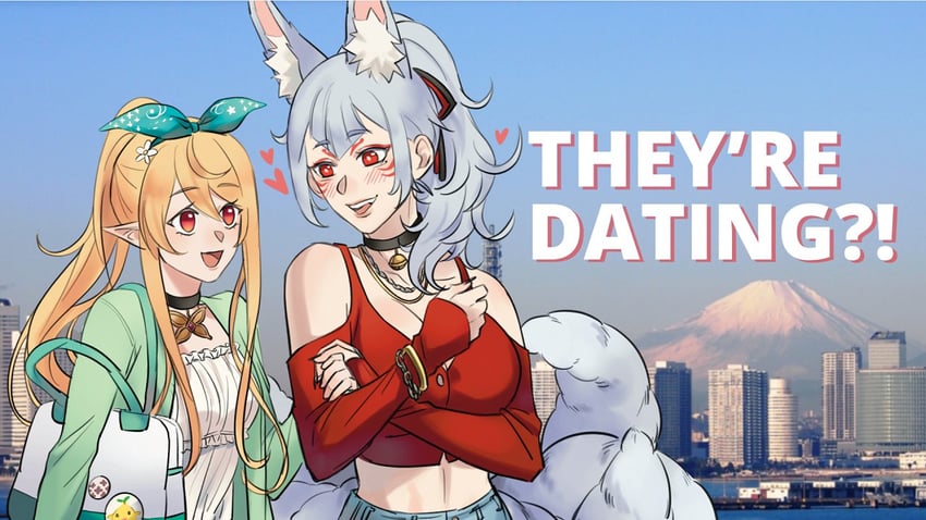 pomu rainpuff and nina kosaka (nijisanji and 1 more) drawn by premium_honey