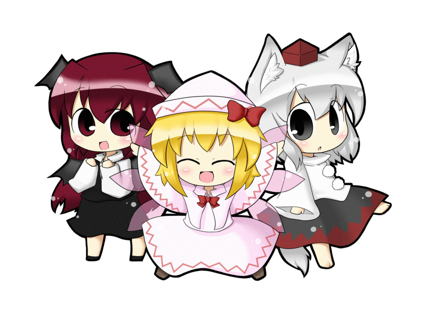 inubashiri momiji, koakuma, and lily white (touhou) drawn by yuasan