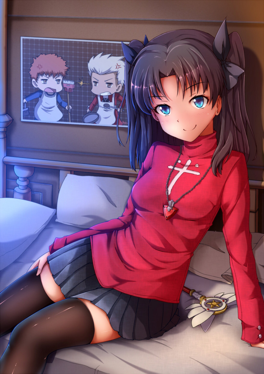 tohsaka rin, emiya shirou, archer, and magical ruby (fate and 2 more) drawn by kaiyi