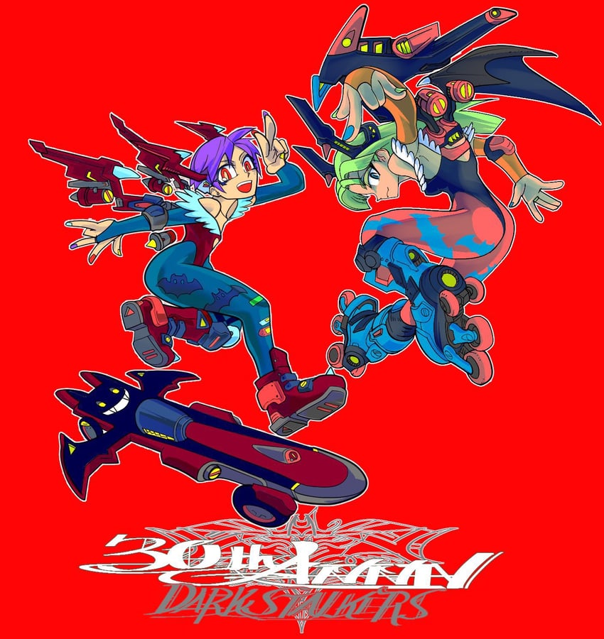 morrigan aensland and lilith (darkstalkers) drawn by nishi24_(hiroki_nishi)