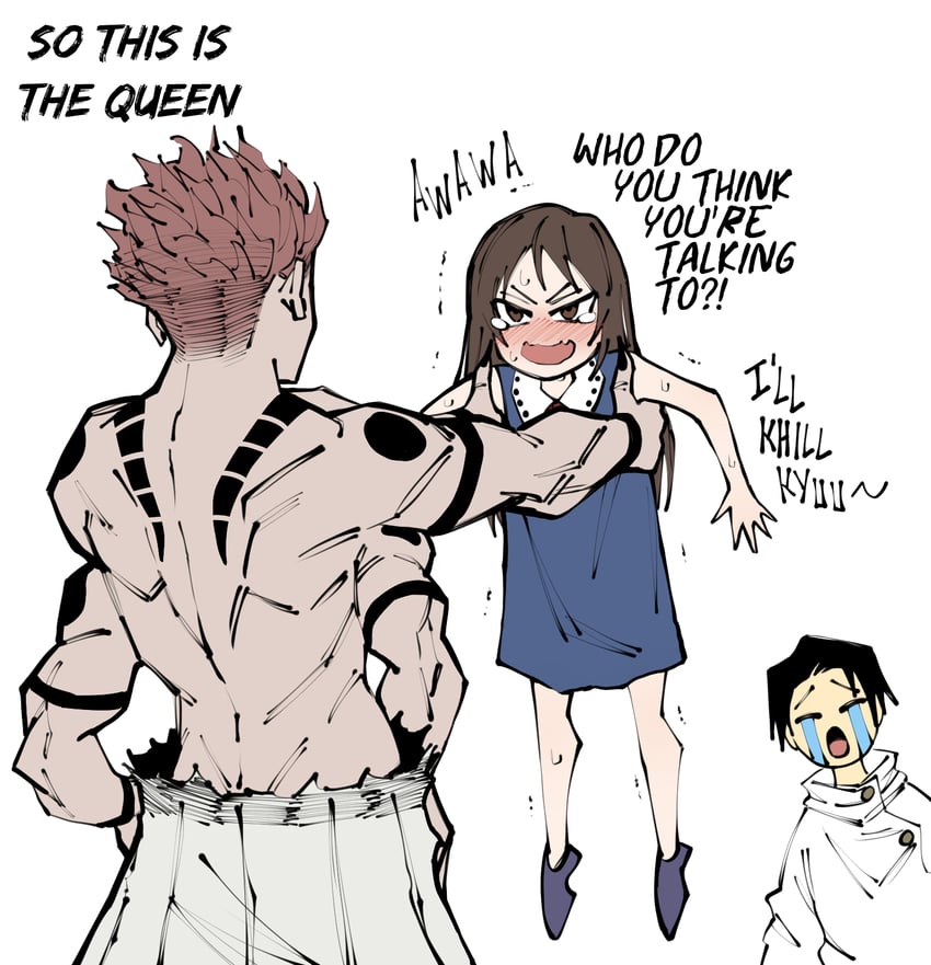 ryoumen sukuna, okkotsu yuuta, and orimoto rika (jujutsu kaisen) drawn by dingotoad