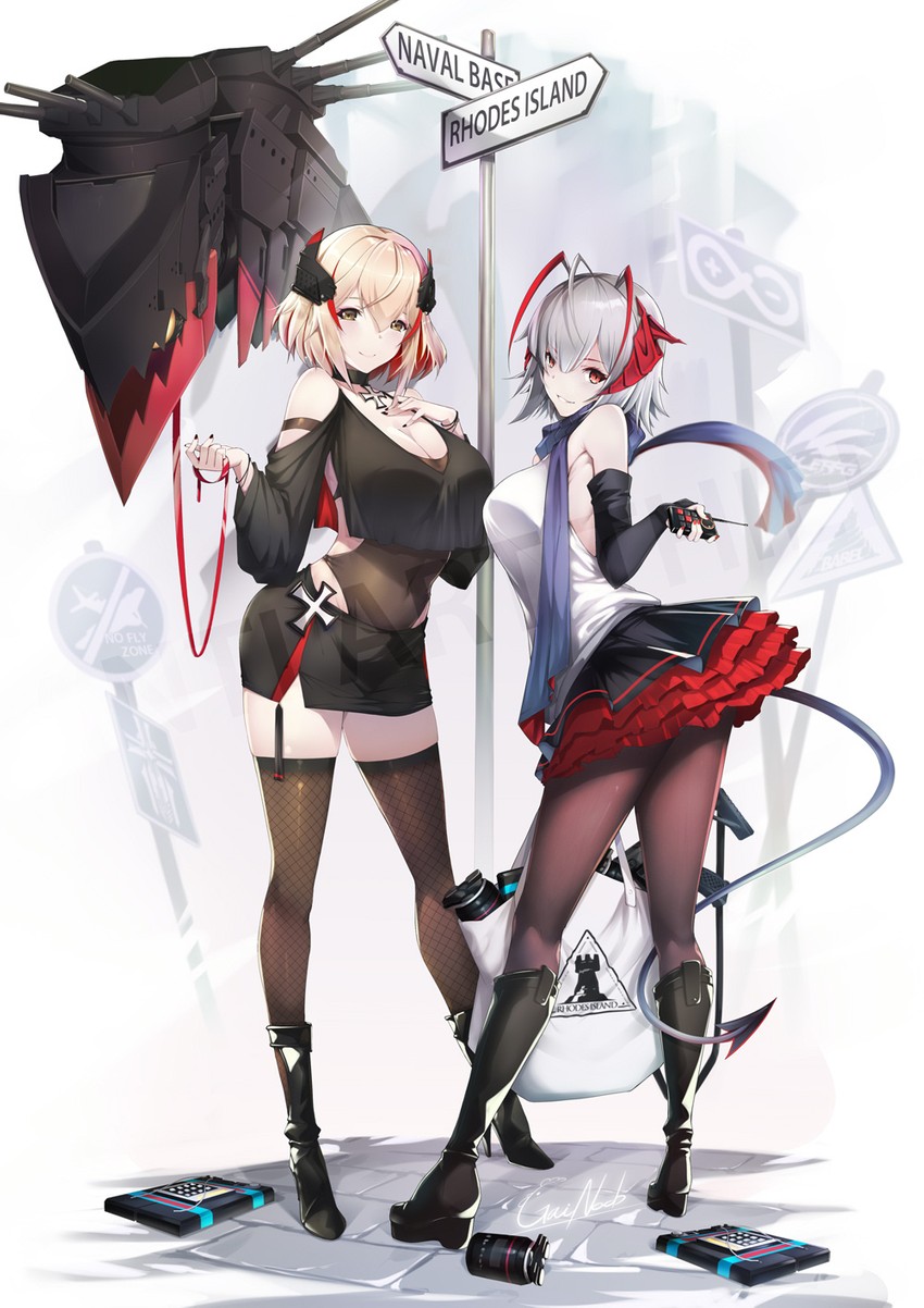 w and roon (arknights and 1 more) drawn by gainoob