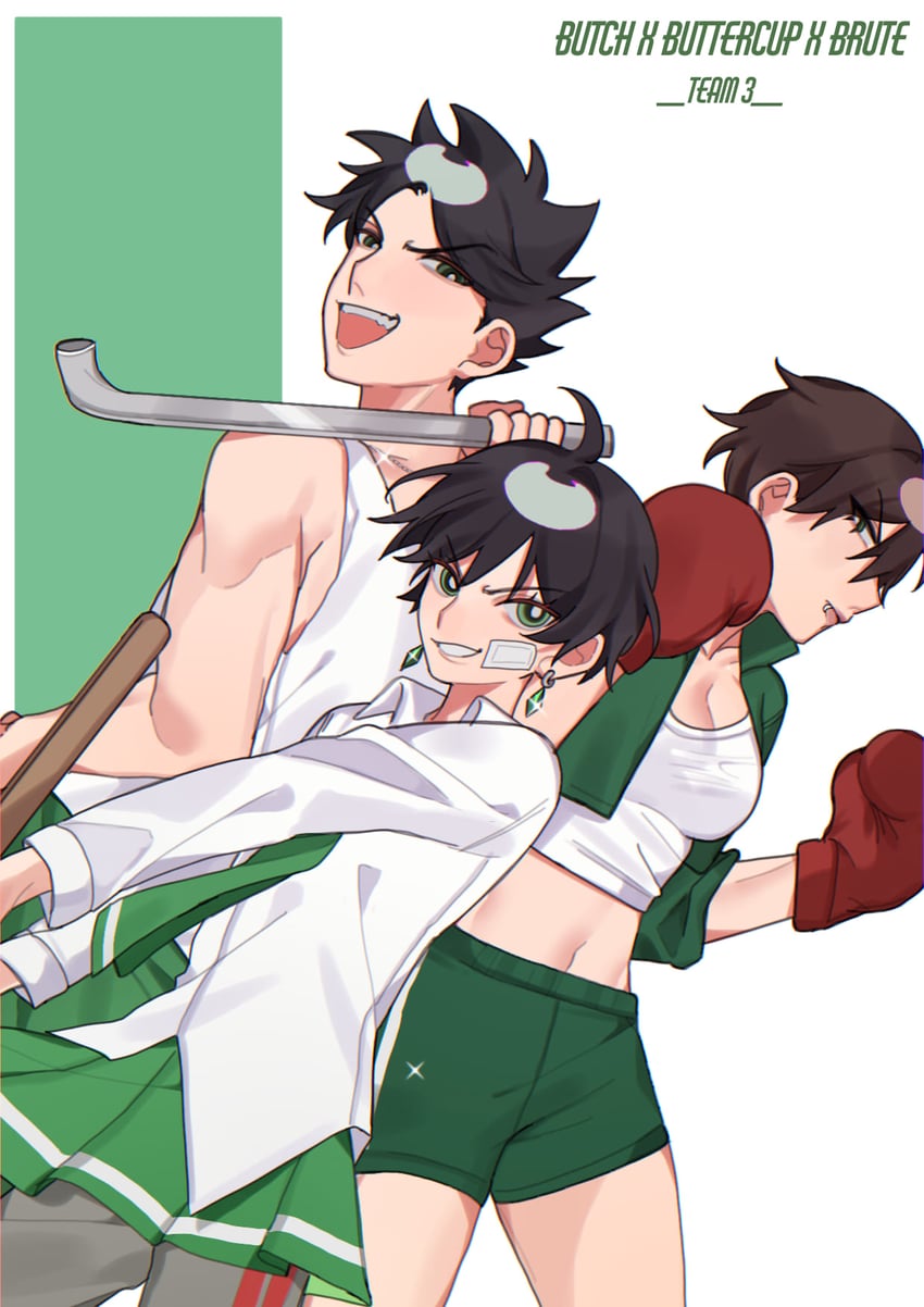 buttercup, butch, and brute (powerpuff girls and 1 more) drawn by popotpat