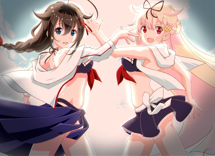 shigure, yuudachi, shigure kai ni, and yuudachi kai ni (kantai collection) drawn by suzuya_hiro