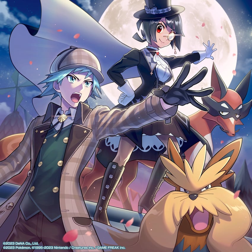 steven stone, zinnia, stoutland, and thievul (pokemon and 1 more) drawn by takahashi_jun_(tkjun_m)