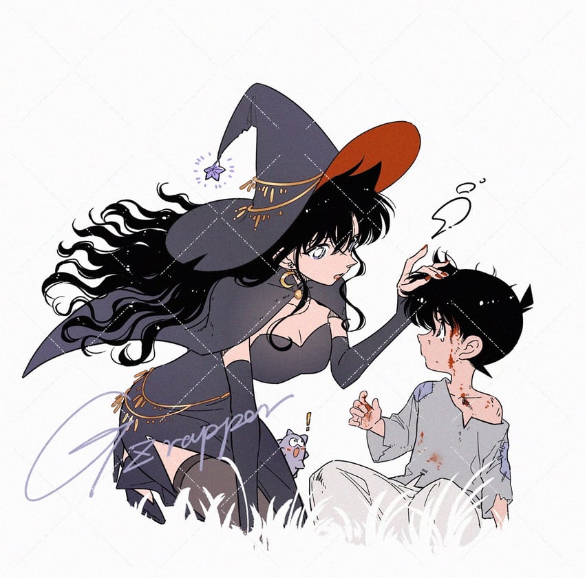 edogawa conan and mouri ran (meitantei conan) drawn by guizi_rapper