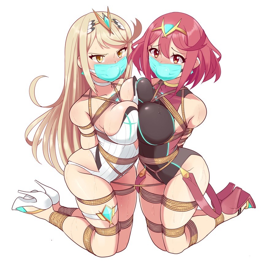 pyra and mythra (xenoblade chronicles and 1 more) drawn by bagelbomb