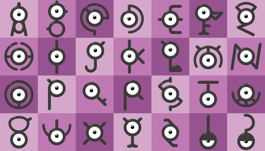 unown, unown a, unown e, unown o, unown s, and 24 more (pokemon) drawn by shawn_flowers