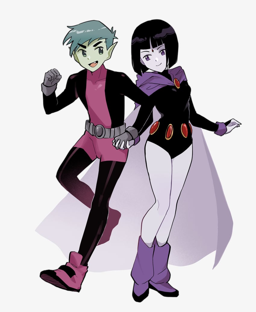 raven and beast boy (dc comics and 2 more) drawn by cornfarm