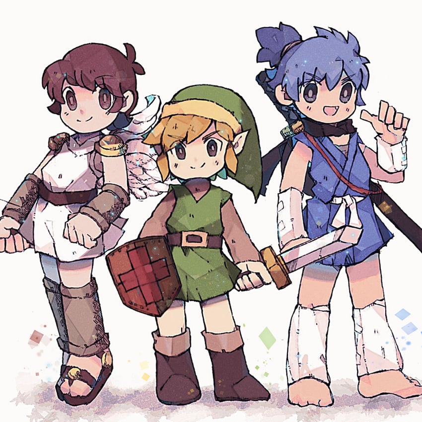 link, pit, and donbe (the legend of zelda and 2 more) drawn by ankomochi_(tomatoaaa)