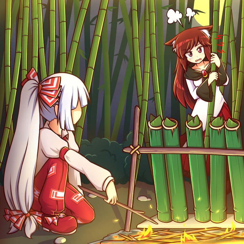 fujiwara no mokou and imaizumi kagerou (touhou) drawn by wool_(miwol)