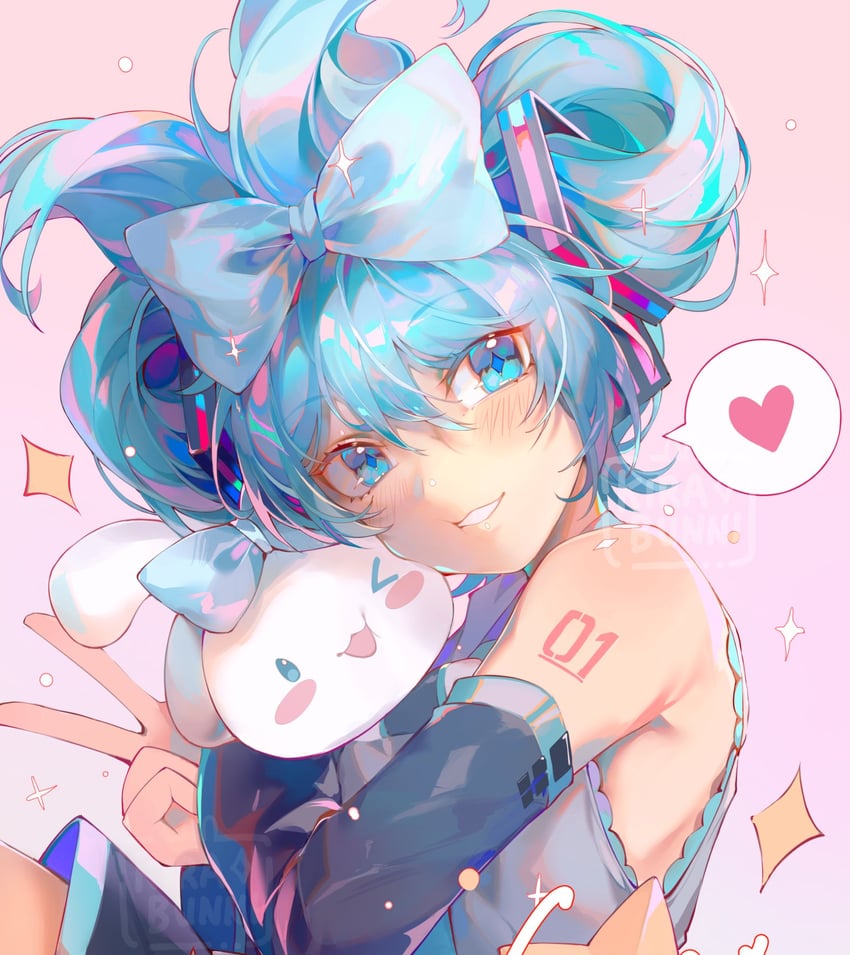hatsune miku, cinnamoroll, and cinnamiku (vocaloid and 2 more) drawn by kirabunni