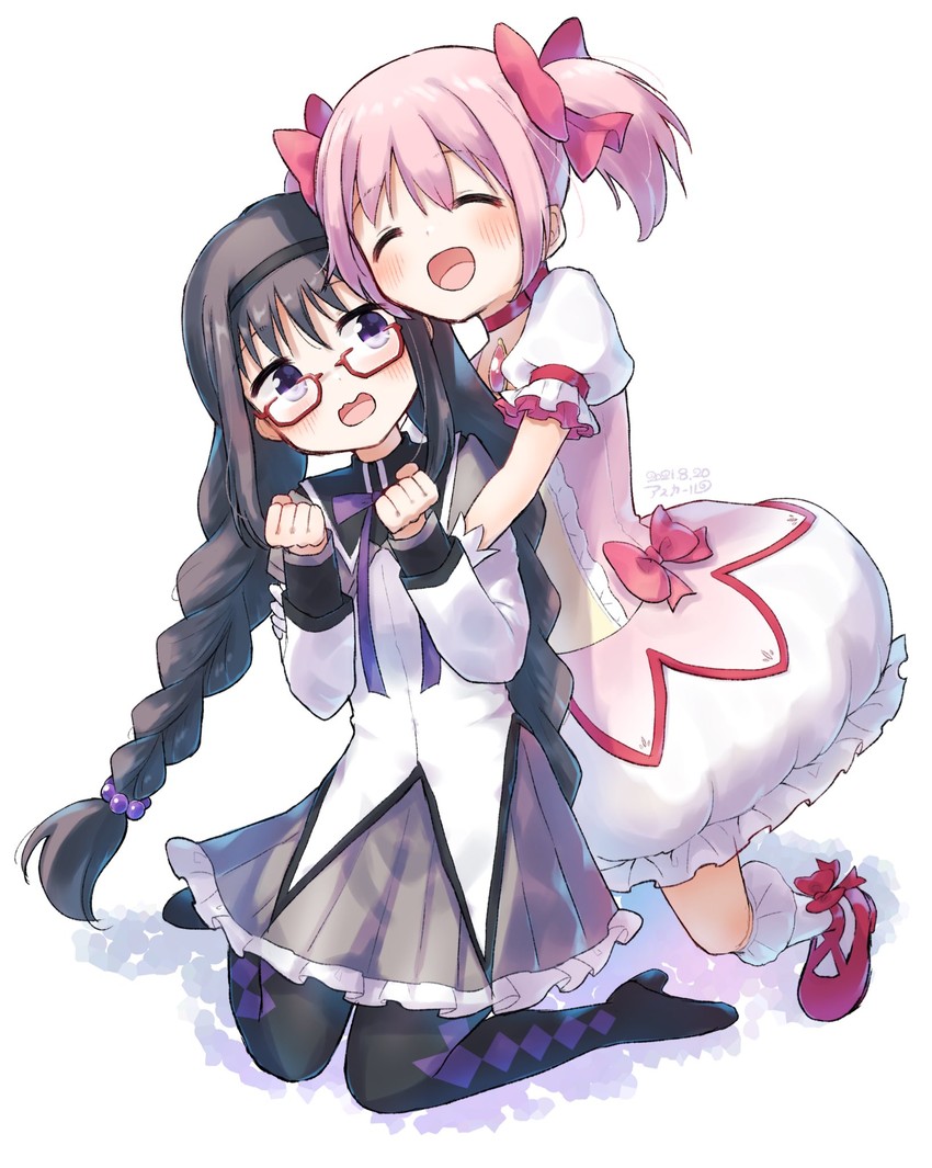 akemi homura and kaname madoka (mahou shoujo madoka magica) drawn by asukaru_(magika_ru)