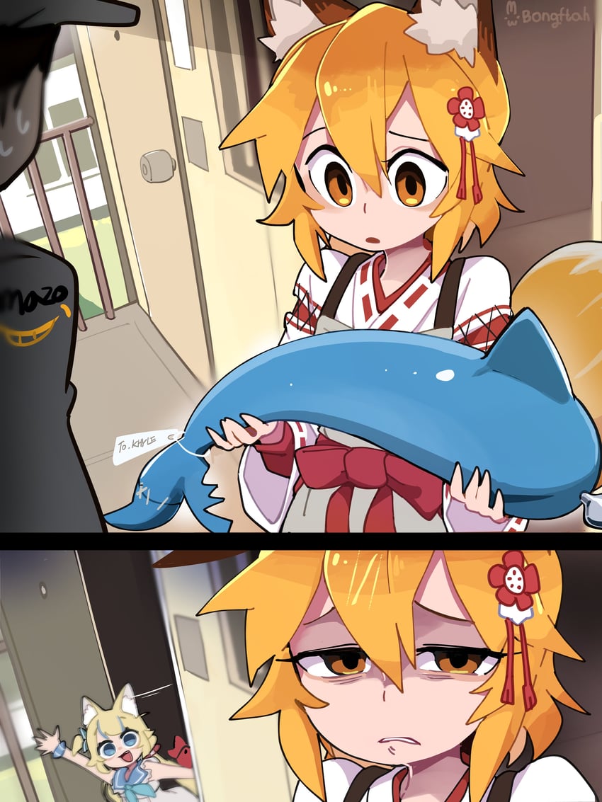 senko and sameko saba (indie virtual youtuber and 2 more) drawn by bongfill