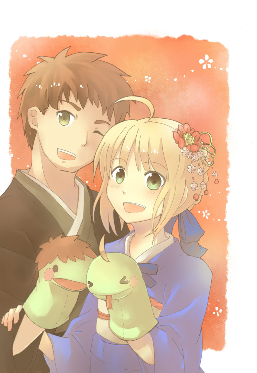 artoria pendragon, saber, and emiya shirou (fate and 1 more) drawn by mochityoko