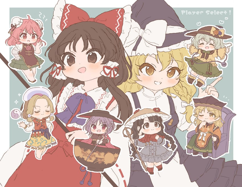 hakurei reimu, kirisame marisa, komeiji koishi, ibaraki kasen, sukuna shinmyoumaru, and 3 more (touhou) drawn by sakurasaka