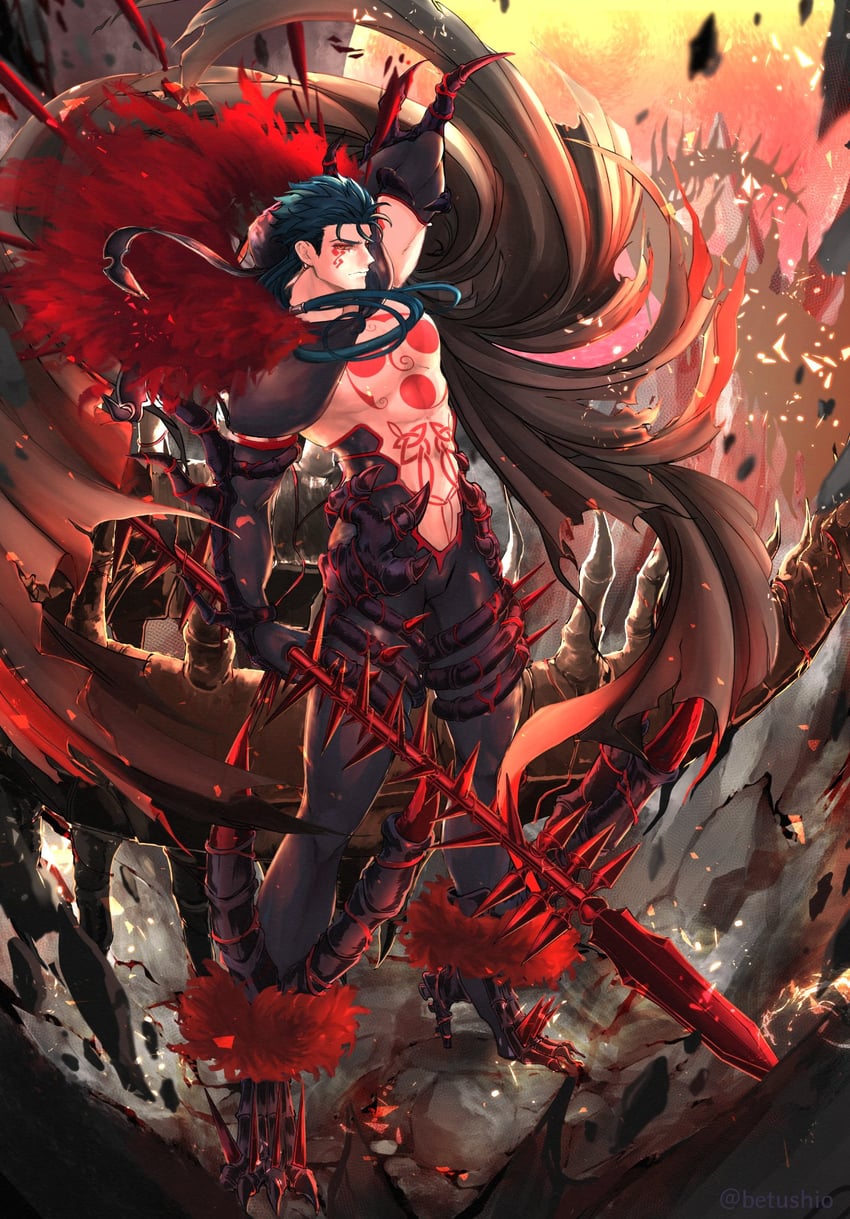 cu chulainn and cu chulainn alter (fate and 1 more) drawn by betushio