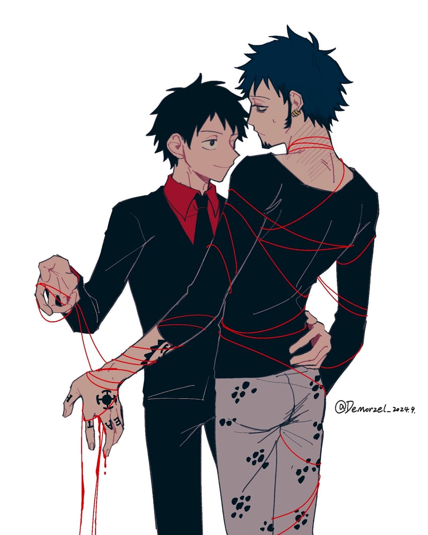 monkey d. luffy and trafalgar law (one piece) drawn by demorzel