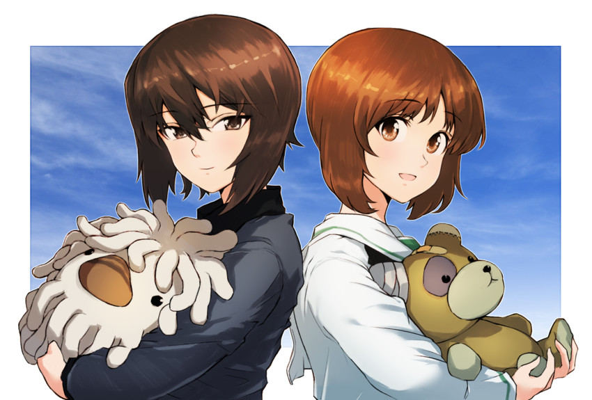 nishizumi miho, nishizumi maho, boko, and araippe (girls und panzer) drawn by mityubi