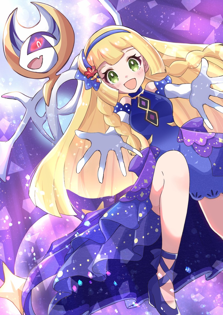 lunala and lillie (pokemon and 1 more) drawn by haru_(haruxxe)