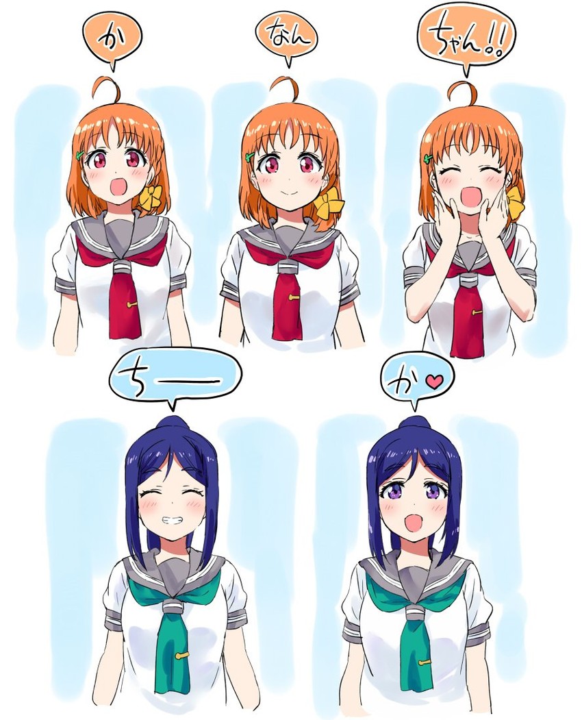 takami chika and matsuura kanan (love live! and 1 more) drawn by kurokawa_makoto