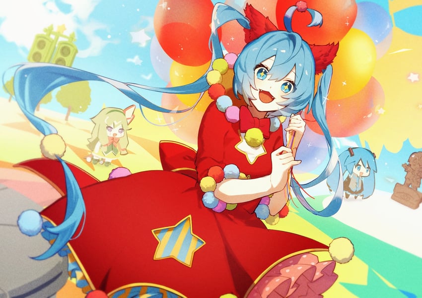 hatsune miku, kusanagi nene, and wonderlands x showtime miku (vocaloid and 1 more) drawn by comugikun