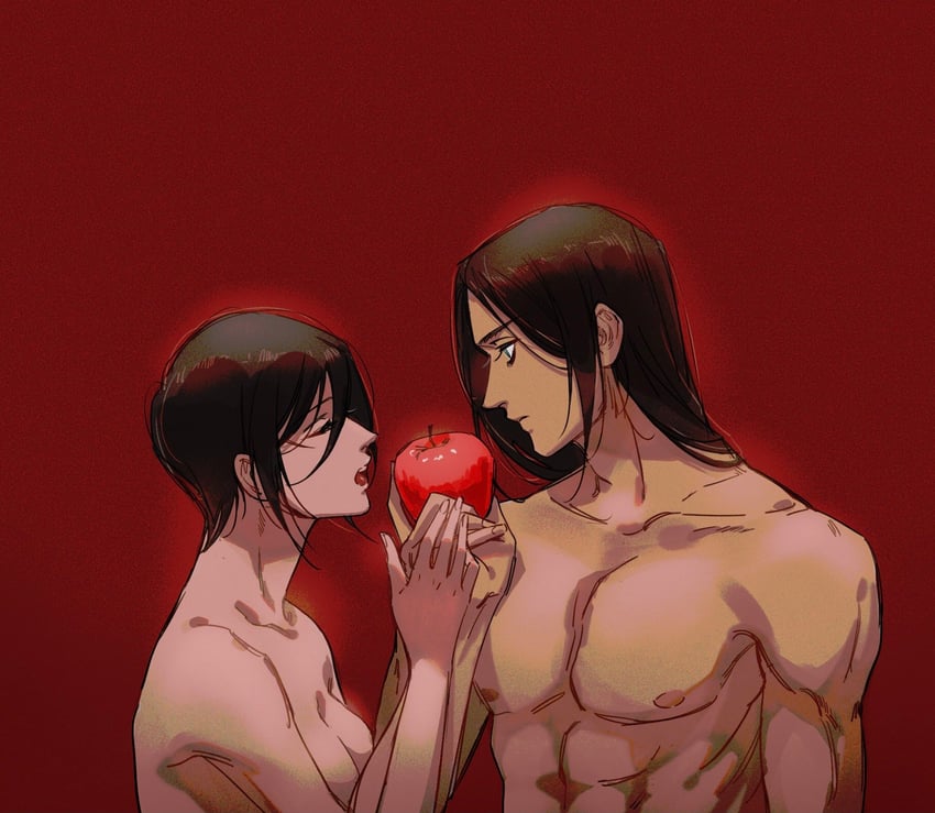 mikasa ackerman and eren yeager (shingeki no kyojin) drawn by mnine5