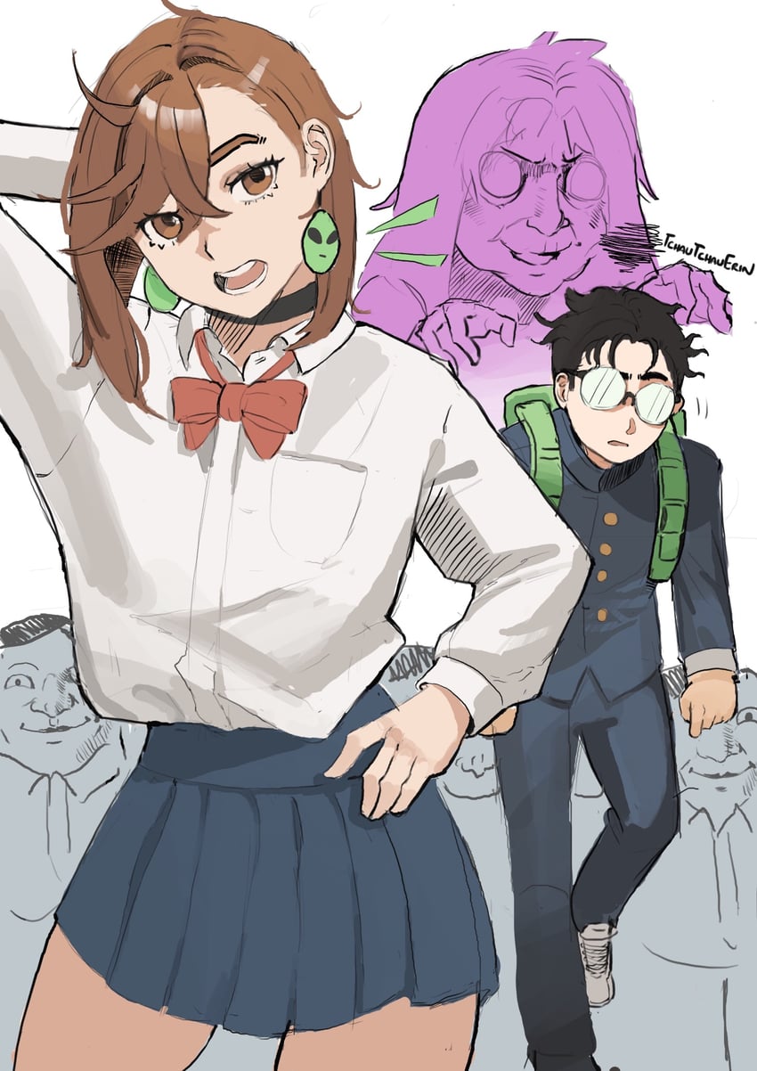 ayase momo, takakura ken, turbo granny, and serpo (dandadan) drawn by tchautchauerin