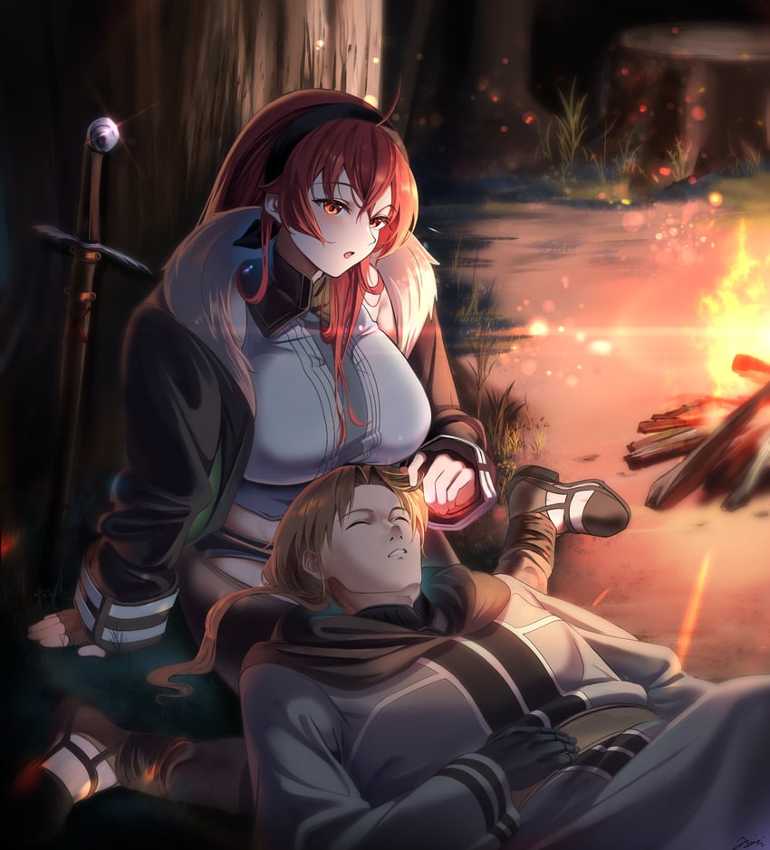 eris greyrat and rudeus greyrat (mushoku tensei) drawn by yujin_(kanouyuuto-0423)