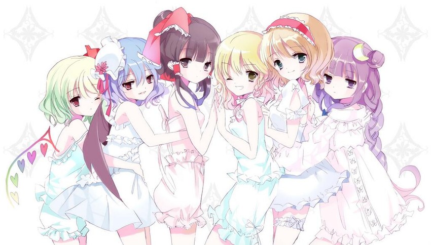 hakurei reimu, kirisame marisa, remilia scarlet, flandre scarlet, alice margatroid, and 1 more (touhou) drawn by cierra_(ra-bit)