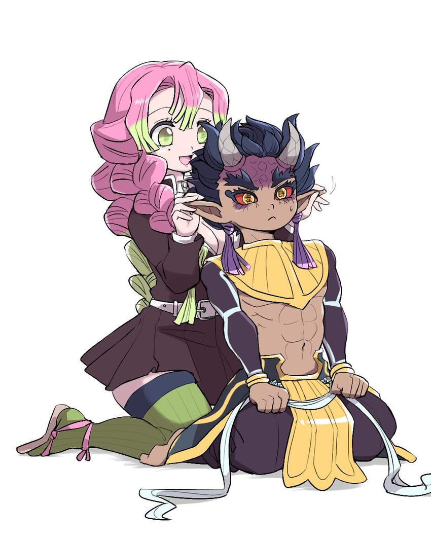 kanroji mitsuri and zohakuten (kimetsu no yaiba) drawn by syorororo