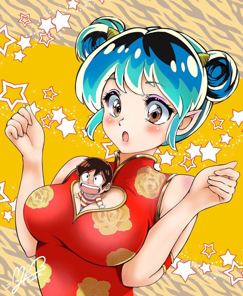 lum and moroboshi ataru (urusei yatsura) drawn by miki_lutecia