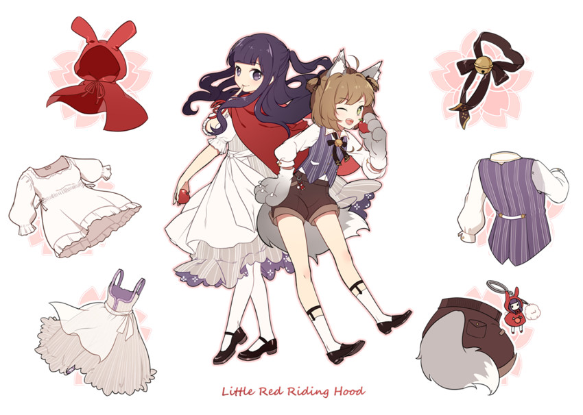 kinomoto sakura, little red riding hood, daidouji tomoyo, and big bad wolf (cardcaptor sakura and 1 more) drawn by youli_(yori)