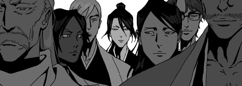 shihouin yoruichi, unohana retsu, aizen sousuke, kyouraku shunsui, ukitake juushirou, and 2 more (bleach and 1 more) drawn by teatimebanter