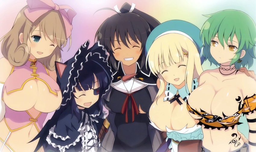 hikage, homura, yomi, haruka, and mirai (senran kagura and 1 more) drawn by yaegashi_nan