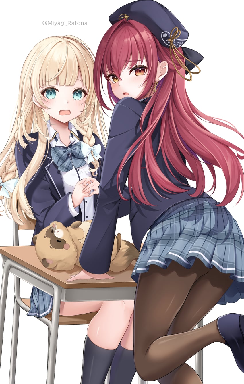 houshou marine, kazama iroha, and pokobee (hololive) drawn by miyagi_ratona
